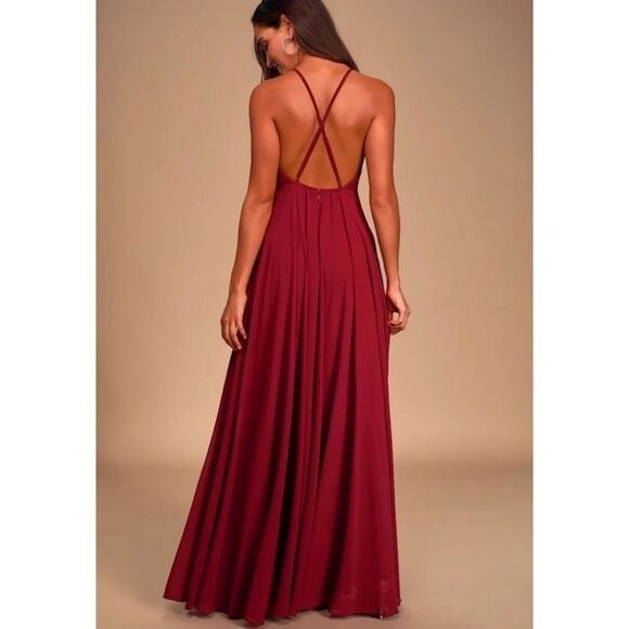 Lulus Mythical Kind of Love Wine Red Halter Chiffon Maxi Dress Size Small - Picture 16 of 16